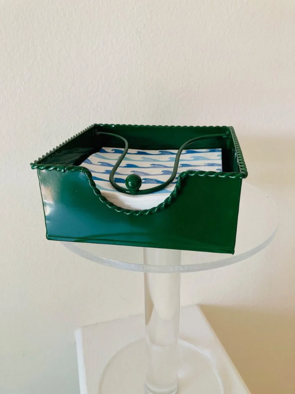 NWT Michel Design Works Cocktail Napkin Holder Green Metal with Keeper 5.5